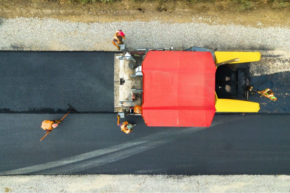 Fresh asphalt road construction
