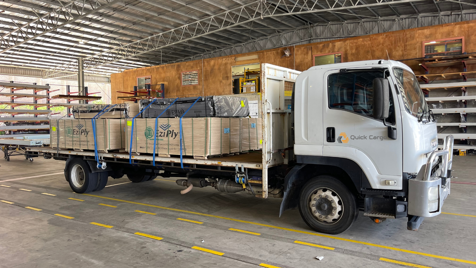 Delivery truck loaded at a warehouse